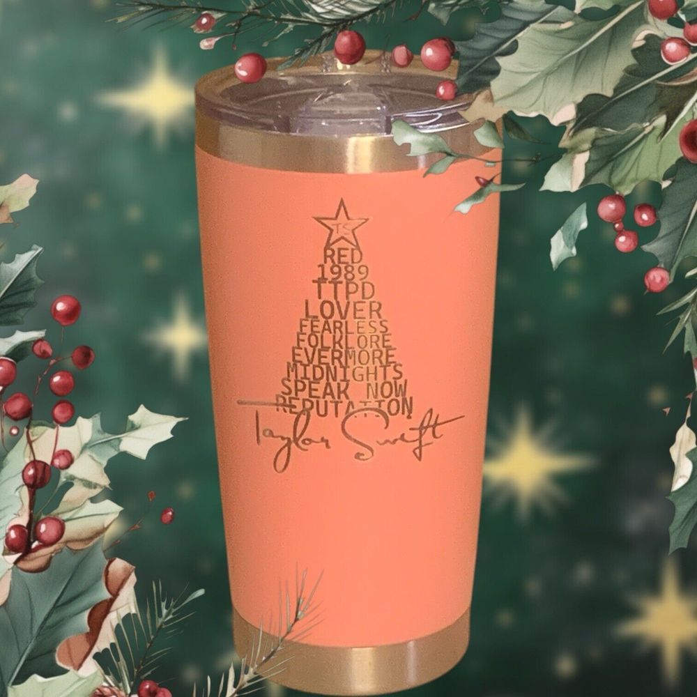 Taylor Swift Album Title Laser Engraved 20 Oz Stainless Steel Skinny Tumbler